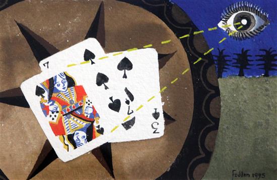 § Mary Fedden (1915-2012) Cards and eye, (Glyndebourne Opera Queen of Spades), 5.25 x 8.5in.